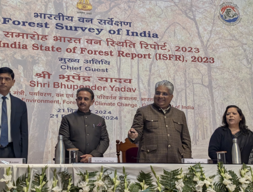 Union Minister Bhupender Yadav Releases 18th Edition of India State of Forest Report 2023.
