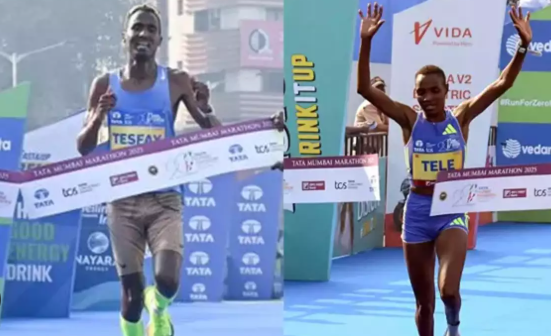 Berhane Tesfay and Joyce Chepkemoi Tele Win Men’s and Women’s Elite Races at TATA Mumbai Marathon 2025.