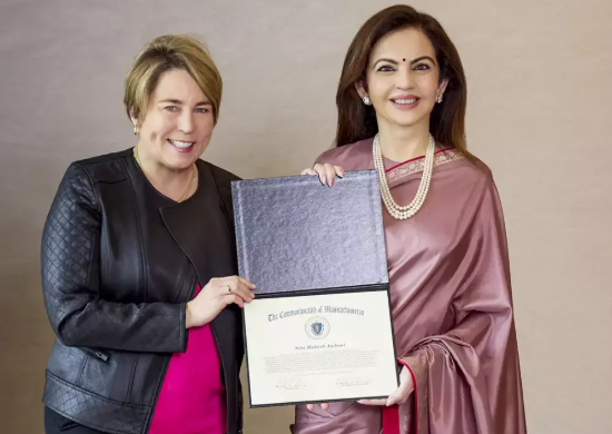 Massachusetts Governor Honors Nita Ambani for Philanthropic Contributions with Citation.