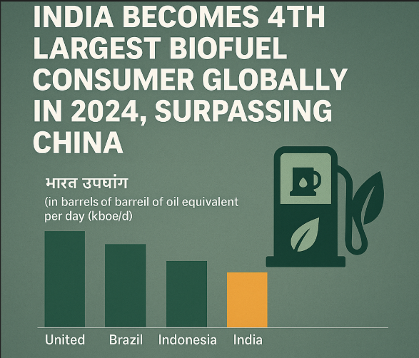 India Becomes 4th Largest Biofuel Consumer Globally in 2024, Surpassing China.