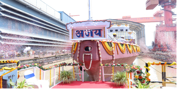 GRSE Launches Final Anti-Submarine Warfare Ship ‘INS Ajay’ and  Completes ₹6,311 Cr ASW-SWC Project for Indian Navy.