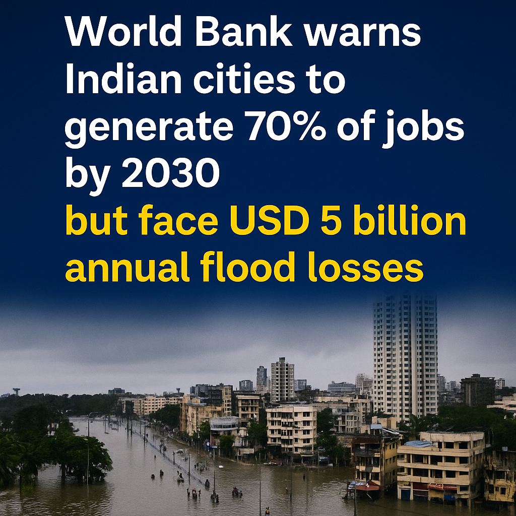 World Bank Warns Indian Cities to Generate 70% of Jobs by 2030 but Face USD 5 Billion Annual Flood Losses.