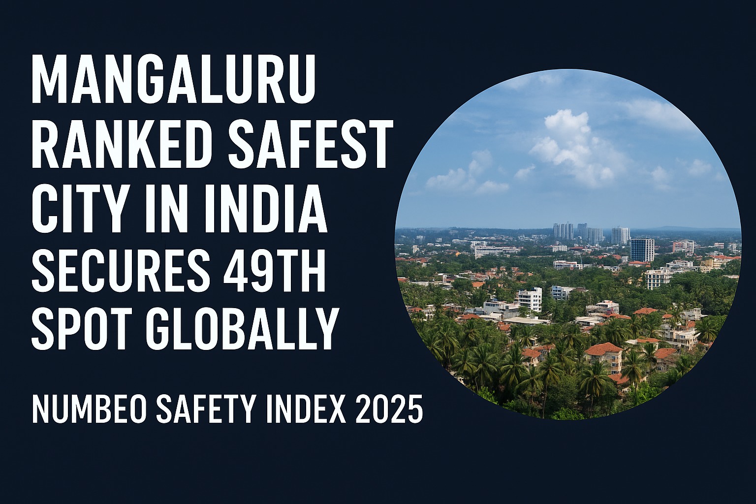 Mangaluru Ranked Safest City in India, Secures 49th Spot Globally in Numbeo Safety Index 2025.
