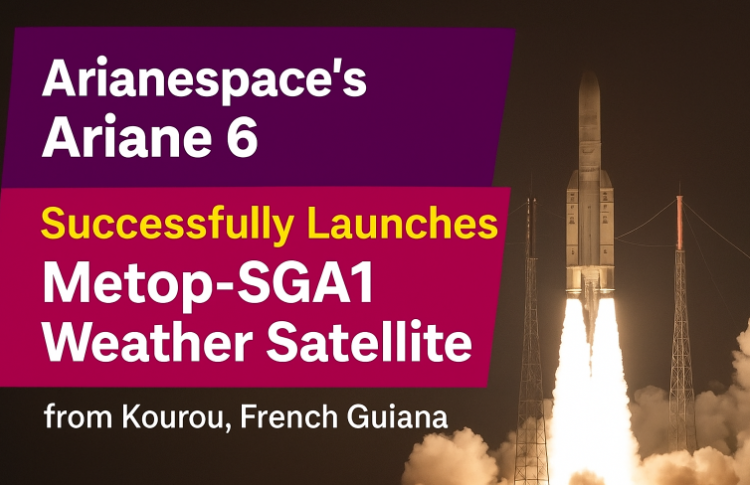 Arianespace’s Ariane 6 Successfully Launches Metop-SGA1 Weather Satellite from Kourou, French Guiana.