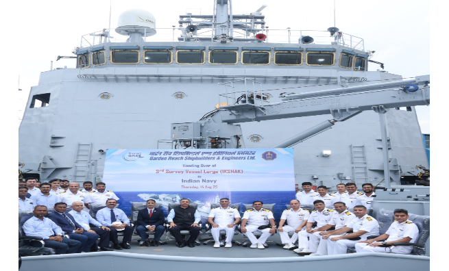Indian Navy Inducts 3rd Survey Vessel ‘Ikshak’ Built by GRSE in Kolkata.