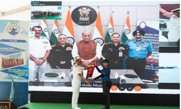 Rajnath Singh Flags-off ‘Samudra Pradakshina’, World’s First Tri-Service All-Women Sailing Circumnavigation.