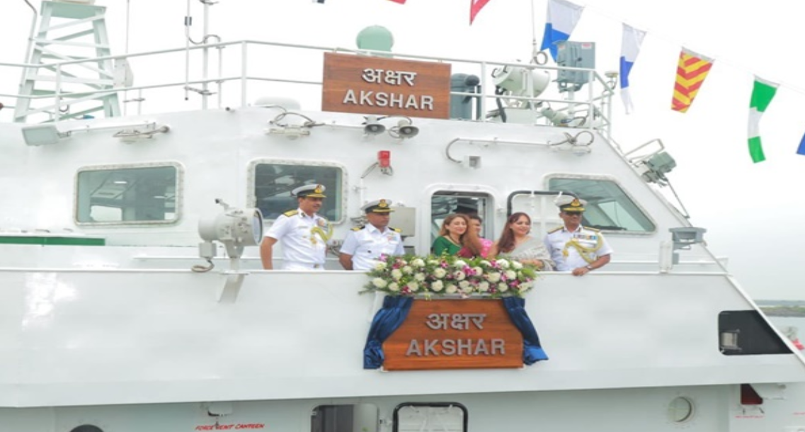 Indian Coast Guard Commissions ICGS Akshar, 2nd of 8th Adamya-class FPVs, at Karaikal.
